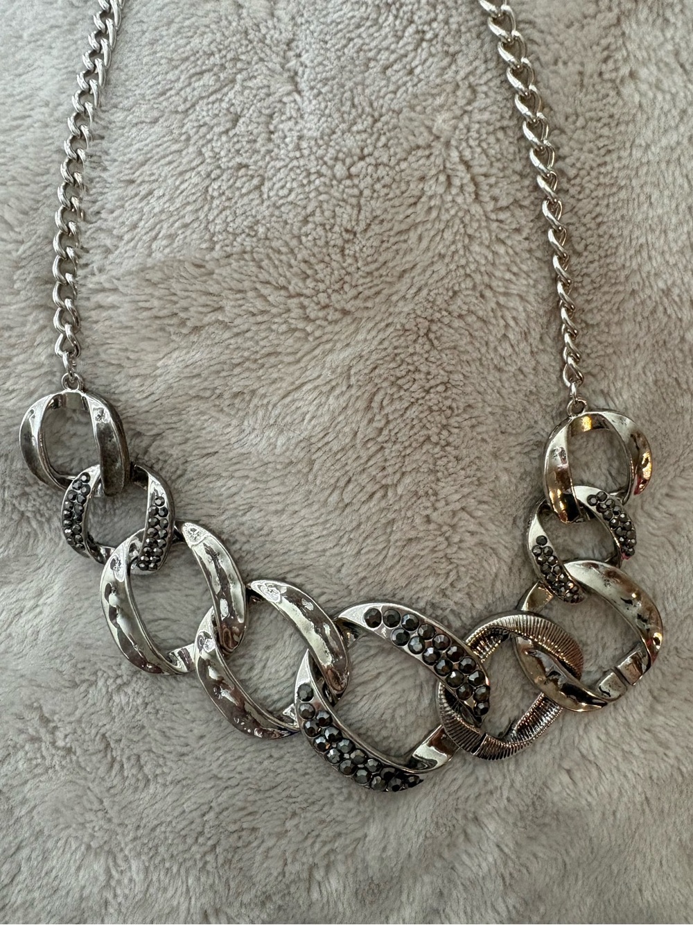 Silver Statement Link Necklace with Crystal Accents
